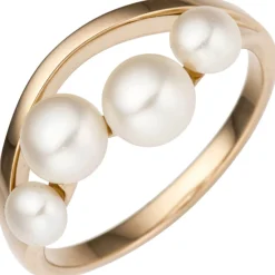Ring Damenring Perlenring Fingerschmuck mit Süßwasserperlen 585 Rotgold Rosegold