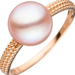 Ring Damenring Perlenring mit Süßwasser-Zuchtperle rosa, 585 Gold Rotgold, Damen