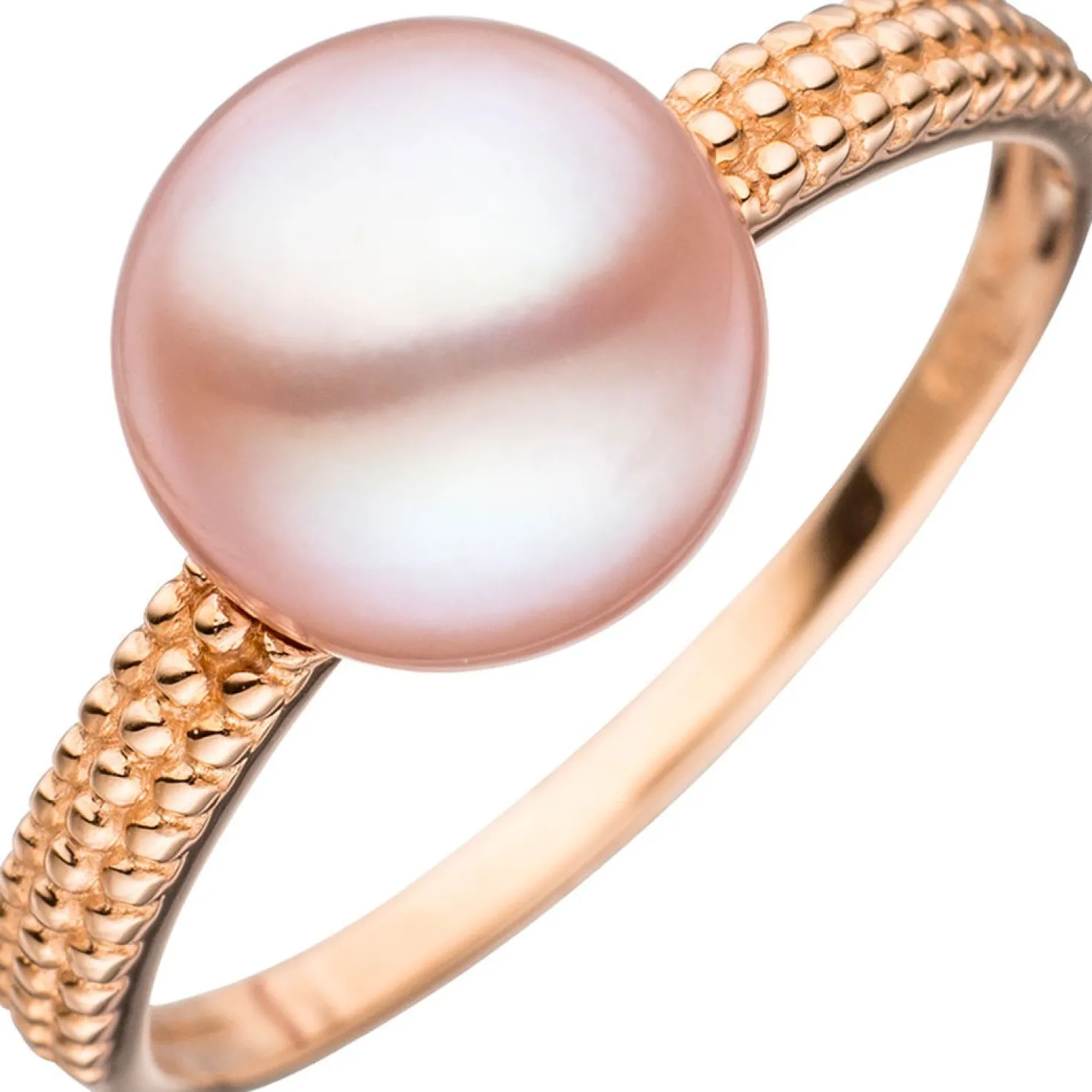Ring Damenring Perlenring mit Süßwasser-Zuchtperle rosa, 585 Gold Rotgold, Damen