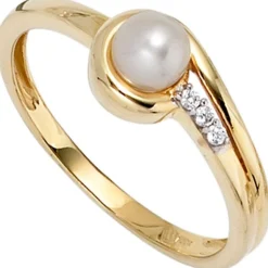Ring Damenring Perlenring Süßwasser Perle Zirkonia 333 Gold Gelbgold