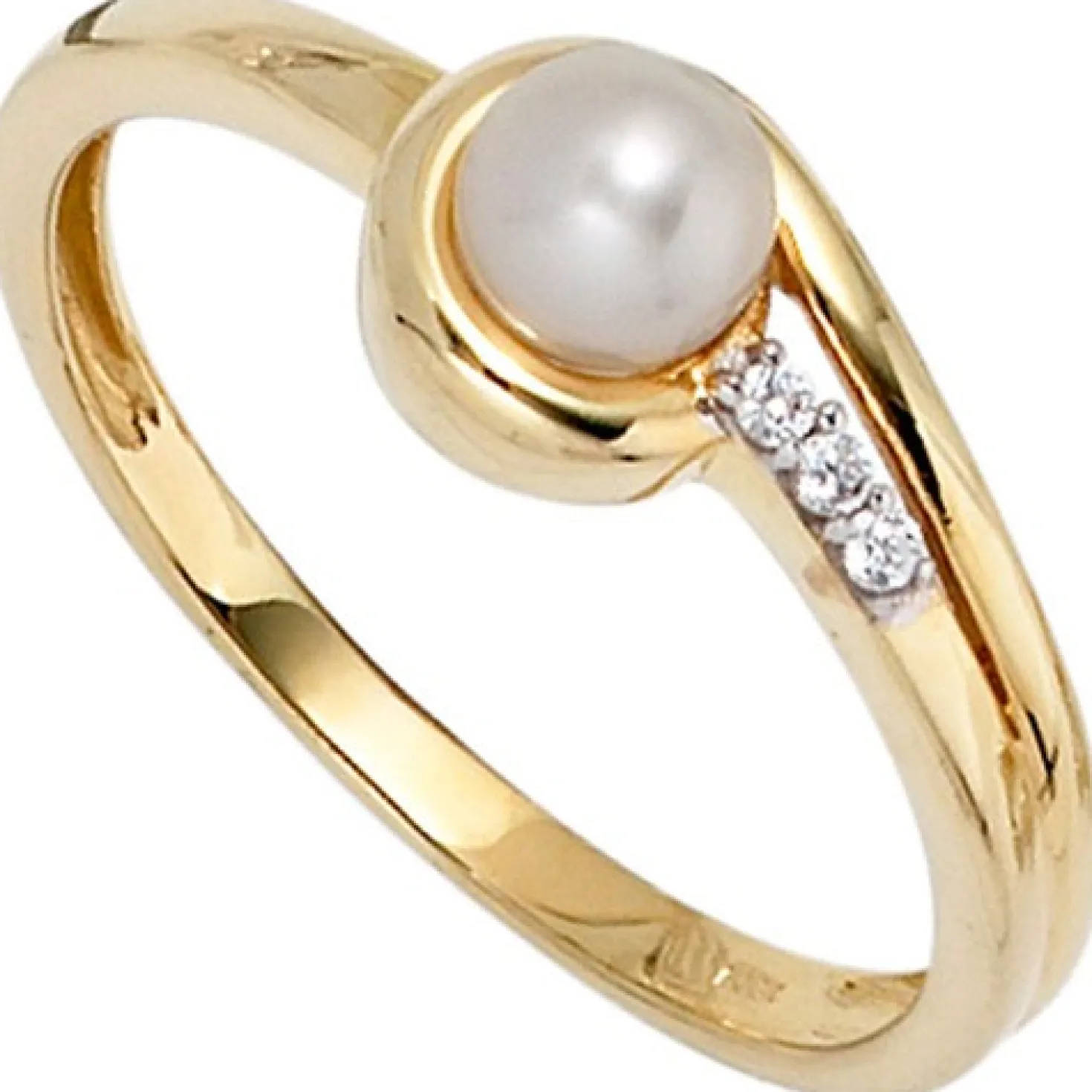 Ring Damenring Perlenring Süßwasser Perle Zirkonia 333 Gold Gelbgold