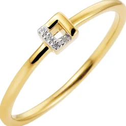 Ring Damenring Quadrat mit 4 Diamanten 0.02Ct Brillanten 585 Gold Gelbgold