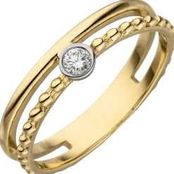 Ring Damenring 2-reihig mit Diamant Brillant 0,07 Ct W/SI 585 Gold Gelbgold