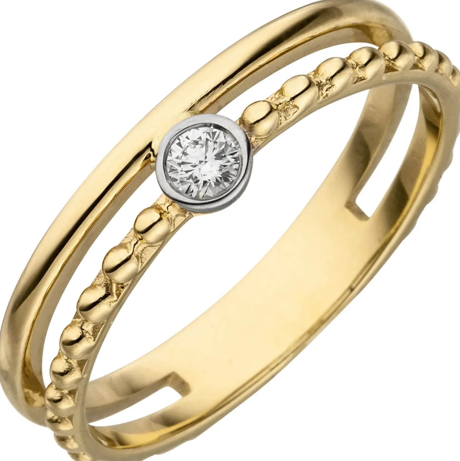 Ring Damenring 2-reihig mit Diamant Brillant 0,07 Ct W/SI 585 Gold Gelbgold