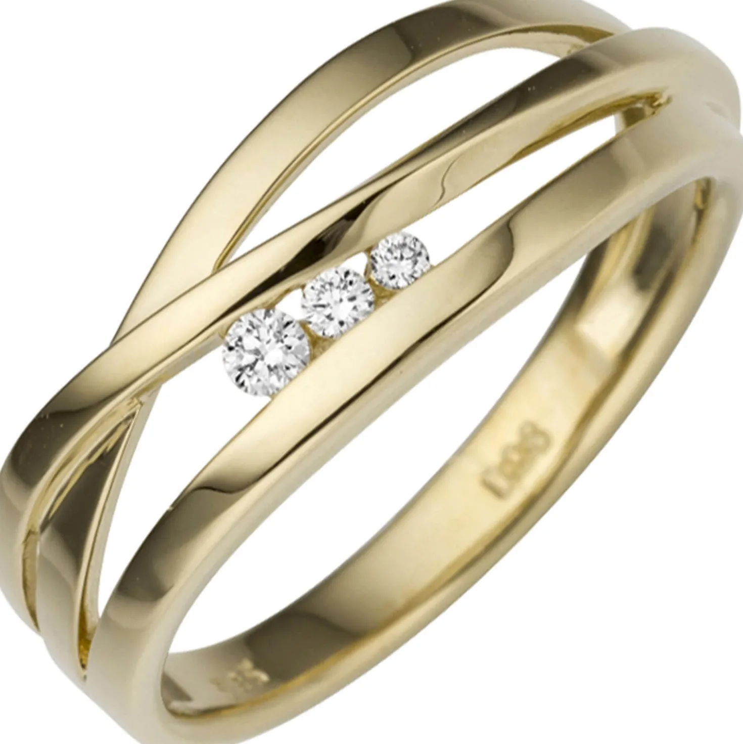 Ring Damenring 3-reihig mit 3 Diamant 0.08Ct W/SI Brillanten 585 Gold Gelbgold
