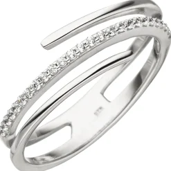 Ring Damenring 3-reihig mit weißen Zirkonia, 925 Sterlingsilber, rhodiniert