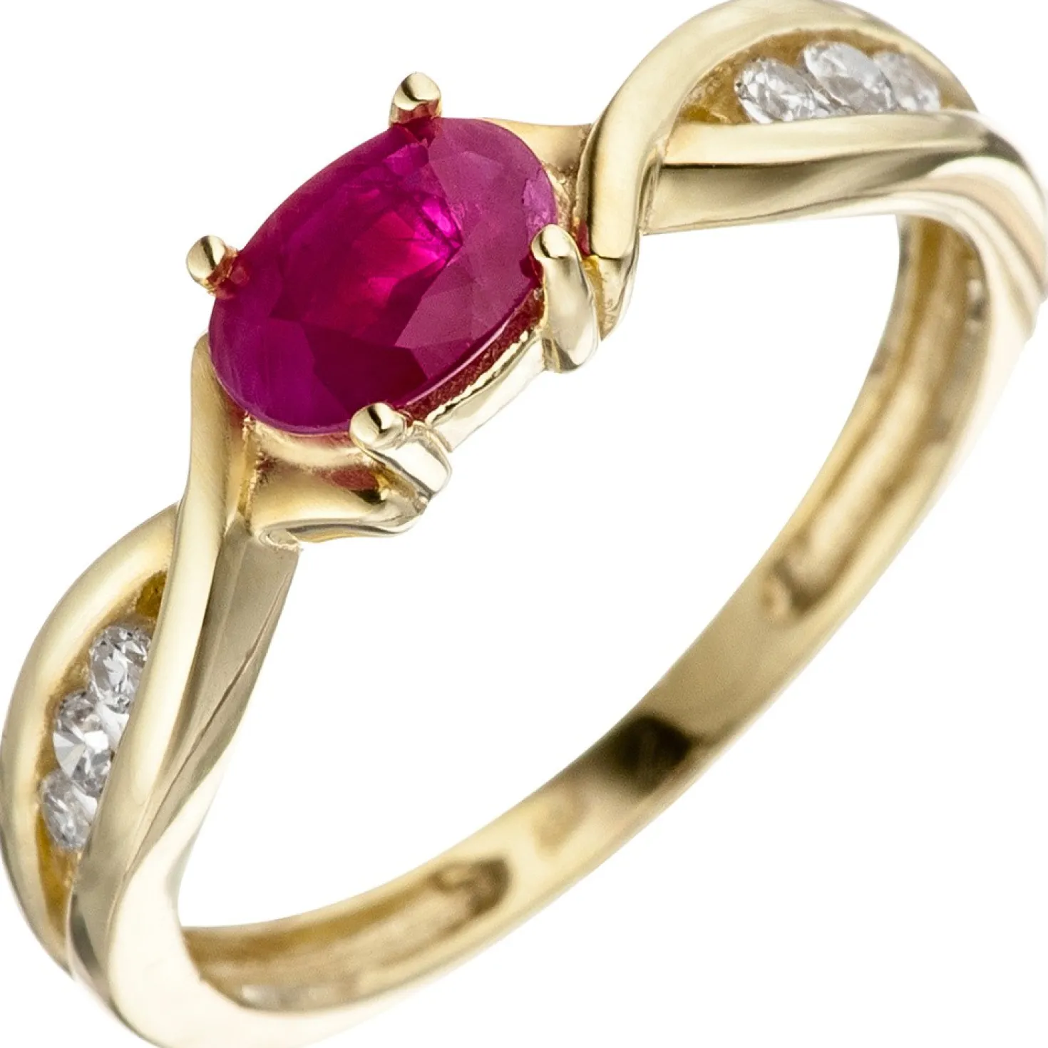 Ring Damenring Rubinring, roter Rubin in Olivenform, Zirkonia, 333 Gelbgold