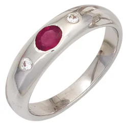 Ring Damenring Rubin rot oval Zirkonia weiß 925 Silber schlicht