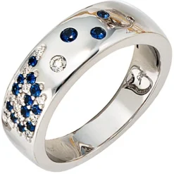 Ring Damenring Safire & Diamant 0.1Ct W/SI Brillanten 585 Weißgold Gold Damen