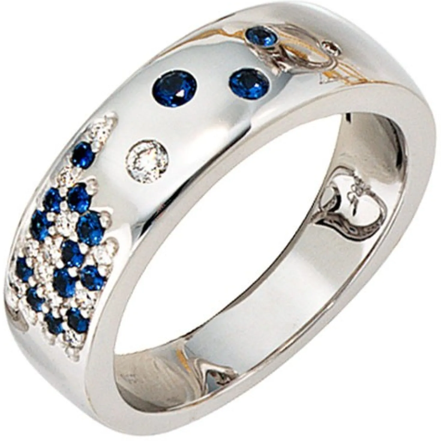 Ring Damenring Safire & Diamant 0.1Ct W/SI Brillanten 585 Weißgold Gold Damen