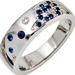Ring Damenring Safire & Diamant 0.1Ct W/SI Brillanten 585 Weißgold Gold Damen