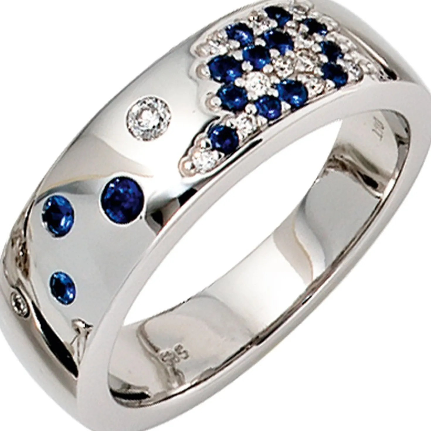 Ring Damenring Safire & Diamant 0.1Ct W/SI Brillanten 585 Weißgold Gold Damen