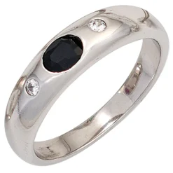 Ring Damenring Saphir blau Safir oval Zirkonia weiß 925 Silber schlicht
