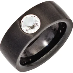 Ring Damenring schwarz mit Swarovski-Element weiß Solitär Edelstahl
