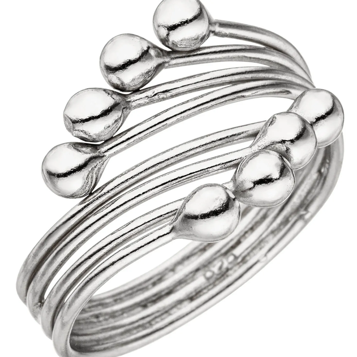 Ring Damenring Silberring 4-reihig mit Tropfen am Enden, 925 Sterling Silber