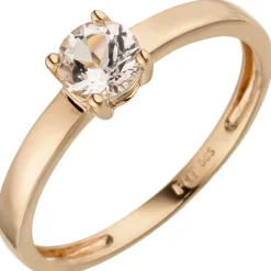 Ring Damenring Solitärring mit Morganit rosa, 585 Gold Rotgold Rosegold