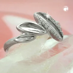 Ring Damenring spitzovale Blätter mit weißen Zirkonia 925 Silber