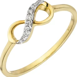 Ring Damenring Unendlichkeit 8 Infinity mit weißen Zirkonia, 375 Gold Gelbgold
