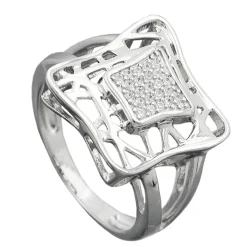 Ring Damenring Viereck mit Zirkonia weiß 925 Silber