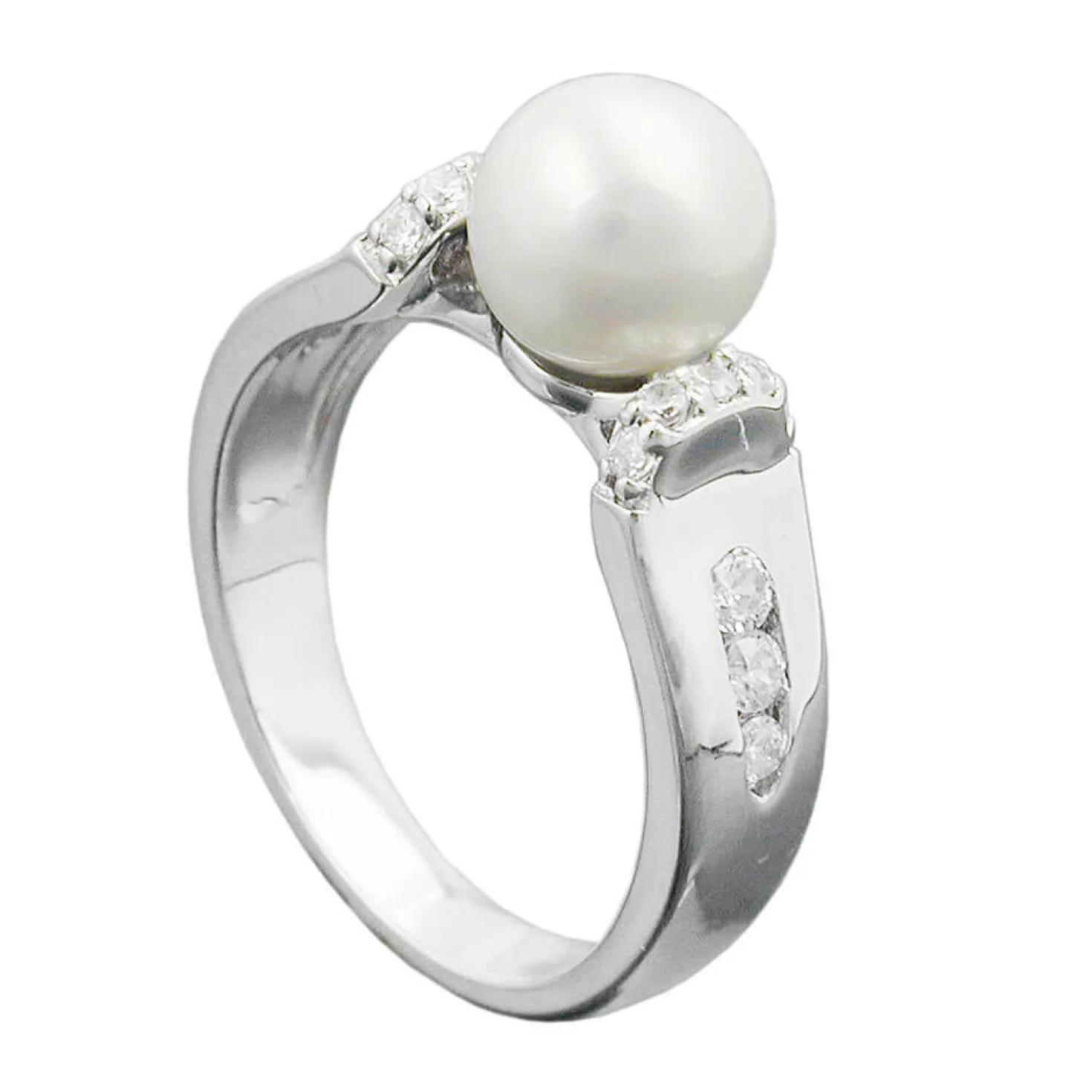 Ring Damenring weiße Süßwasserperle und Zirkonia 925 Silber
