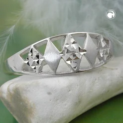 Ring Damenring weiße Zirkonia Rhomben teilmatt 925 Silber