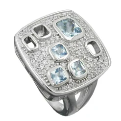 Ring Damenring Zirkonia aqua quadratische Form 925 Silber