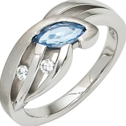 Ring Damenring Zirkonia blau & weiß 925 Silber rhodiniert teilmattiert