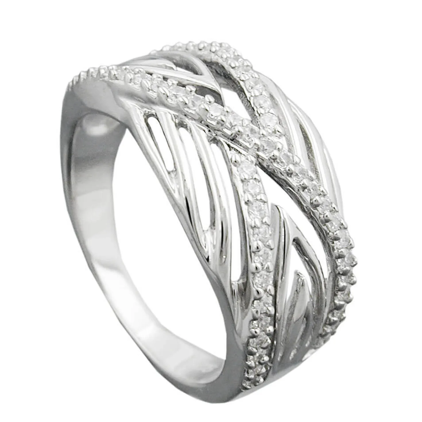 Ring Damenring Zirkonia weiß überkreuzte Streifen 925 Silber