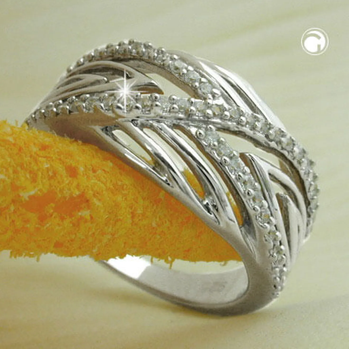 Ring Damenring Zirkonia weiß überkreuzte Streifen 925 Silber