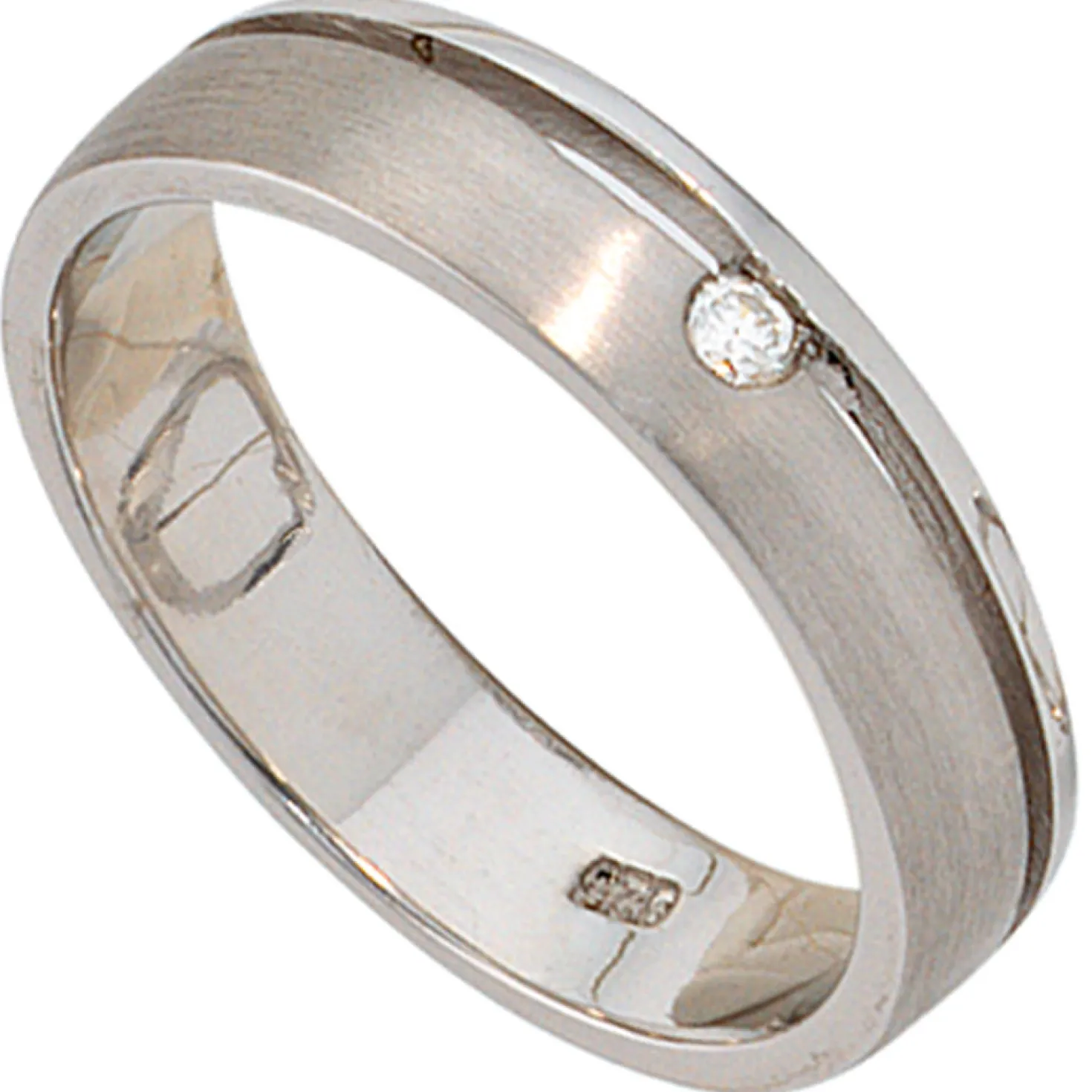 Ring Diamant 0.04Ct W/P1 Brillant 925 Silber rhodiniert teilmattiert Silberring
