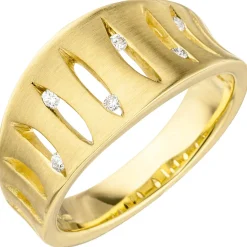 Ring 6 Diamant 0.09Ct W/SI Brillanten nach innen gewölbt 585 Gold Gelbgold matt