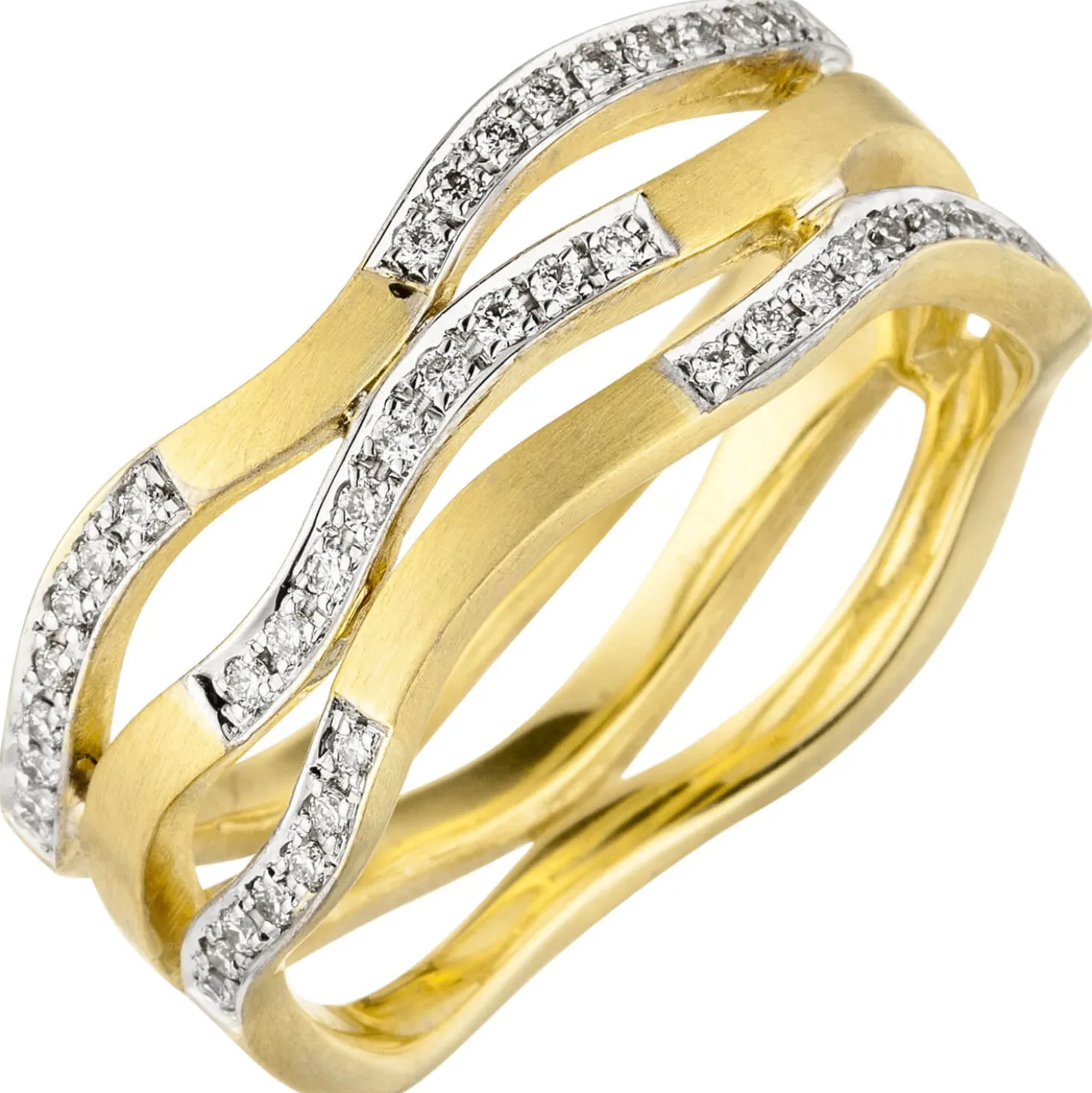 Ring 42 Diamant 0.18Ct W/SI Brillanten 3-reihig gewellt 585 Gold Gelbgold