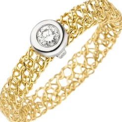 Ring Diamant 0.1Ct W/SI Brillant geflochten 750 Gold Gelbgold Weißgold