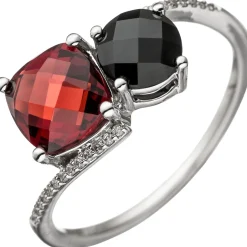 Ring 24 Diamanten 0.07Ct Brillanten Granat Onyx schwarz 585 Gold Weißgold