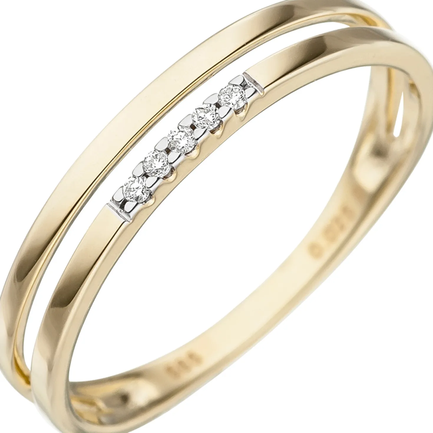 Ring 5 Diamanten 0.025Ct W/P1 Brillanten 2-reihig 585 Gold Gelbgold