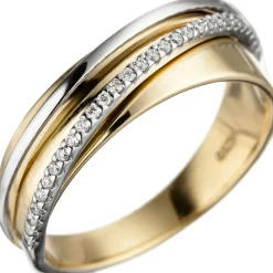 Ring 25 Diamanten 0.12Ct W/SI Brillanten 585 Gold Gelbgold & Weißgold bicolor