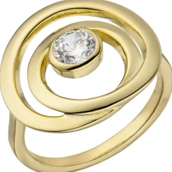 Ring eleganter Damenring weißer Zirkonia in einer Spirale, 925 Silber vergoldet