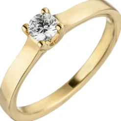 Ring eleganter Solitär Diamant 0.25Ct W/SI Brillant schlicht 585 Gold Gelbgold