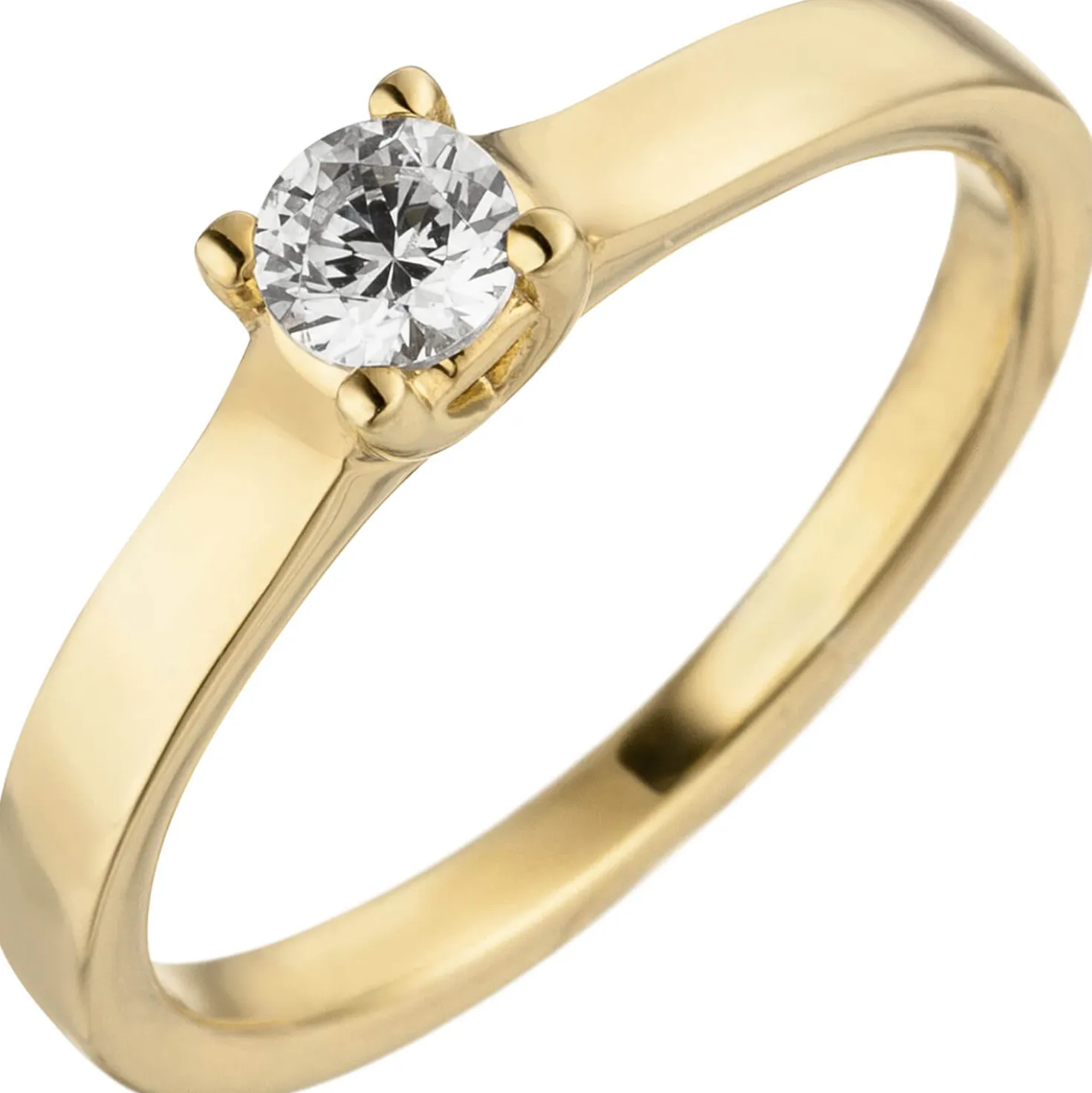 Ring eleganter Solitär Diamant 0.15Ct W/SI Brillant schlicht 585 Gold Gelbgold