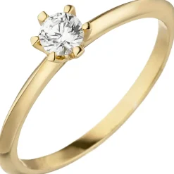 Ring eleganter Solitär Diamant 0.15Ct W/SI Brillant schlicht 585 Gold Gelbgold