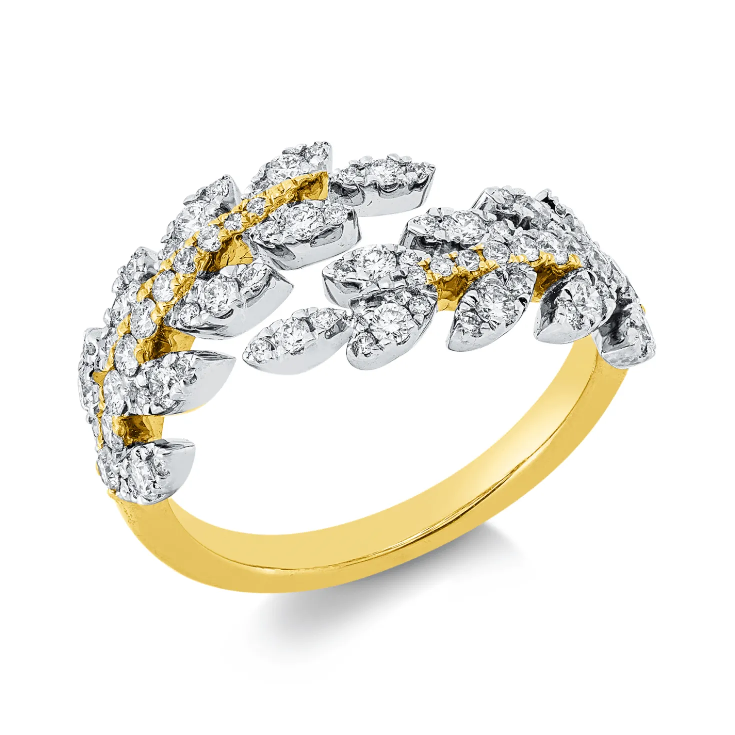 Ring Feder aus 750 Gold gelb/weiß 74 Brillanten 0,74ct TW-SI B:9,6mm