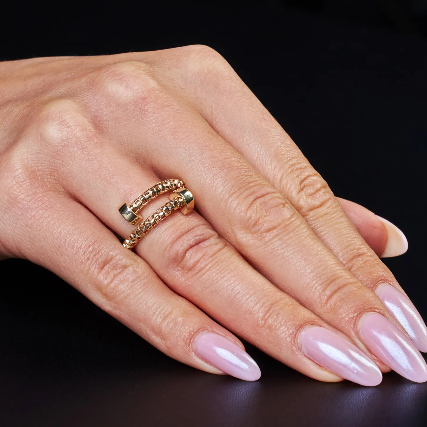 Ring Fingerring aus 585 Gold Gelbgold strukturiert offen Breite 3mm