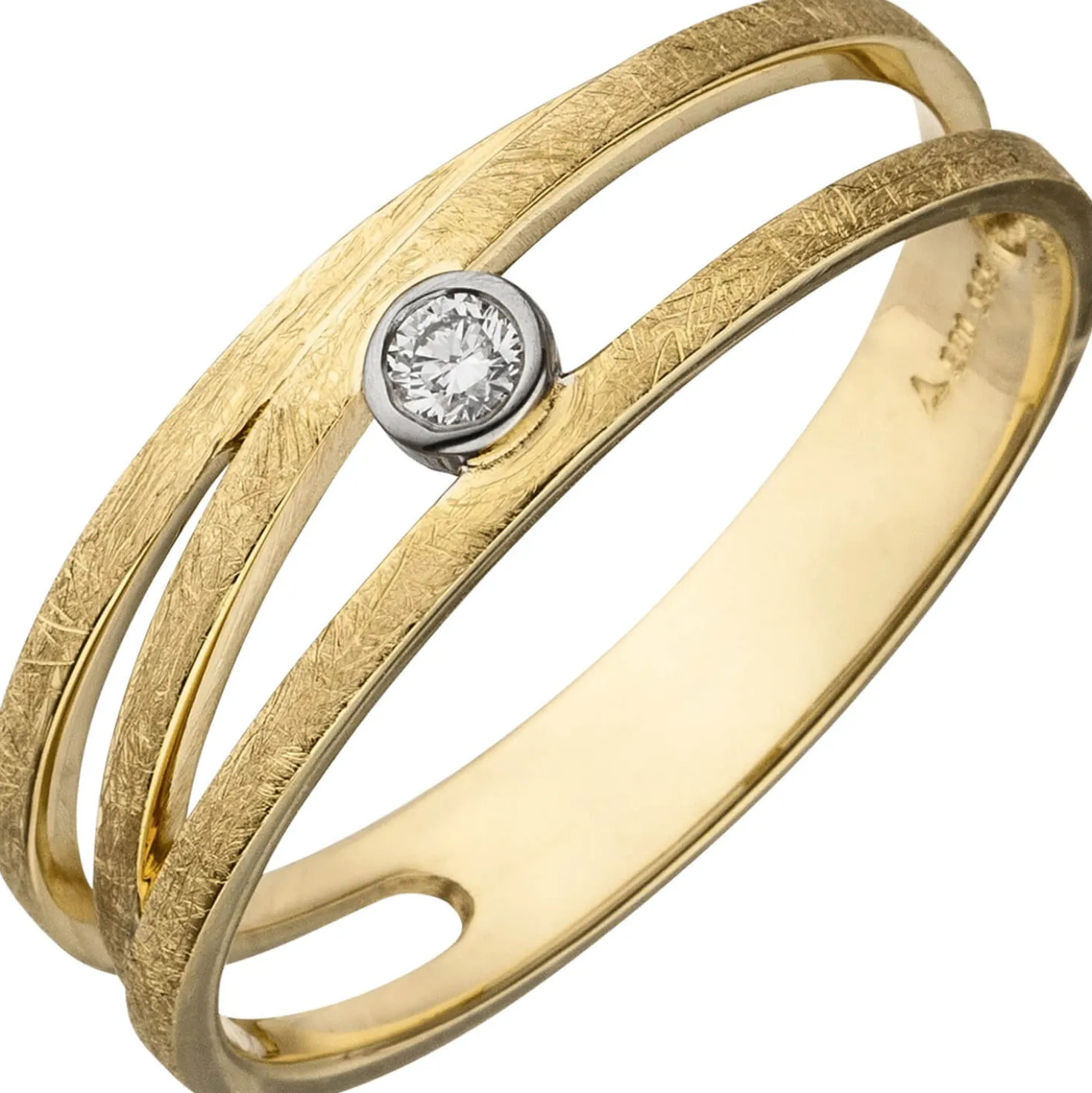 Ring 585 Gold Gelbgold teil-eismatt Diamant Brillant 0,05 Ct Damen