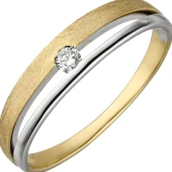 Ring 585 Gold Gelbgold & Weißgold bicolor Diamant Brillant 0,06 ct W/SI
