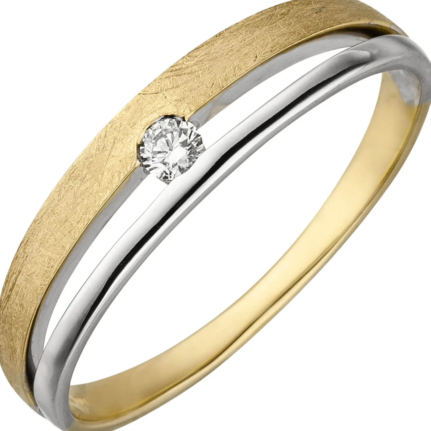 Ring 585 Gold Gelbgold & Weißgold bicolor Diamant Brillant 0,06 ct W/SI
