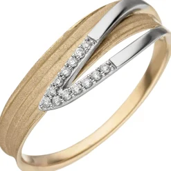 Ring 585 Gold Gelbgold & Weißgold bicolor matt 13 Diamanten 0,07 Ct W/P1