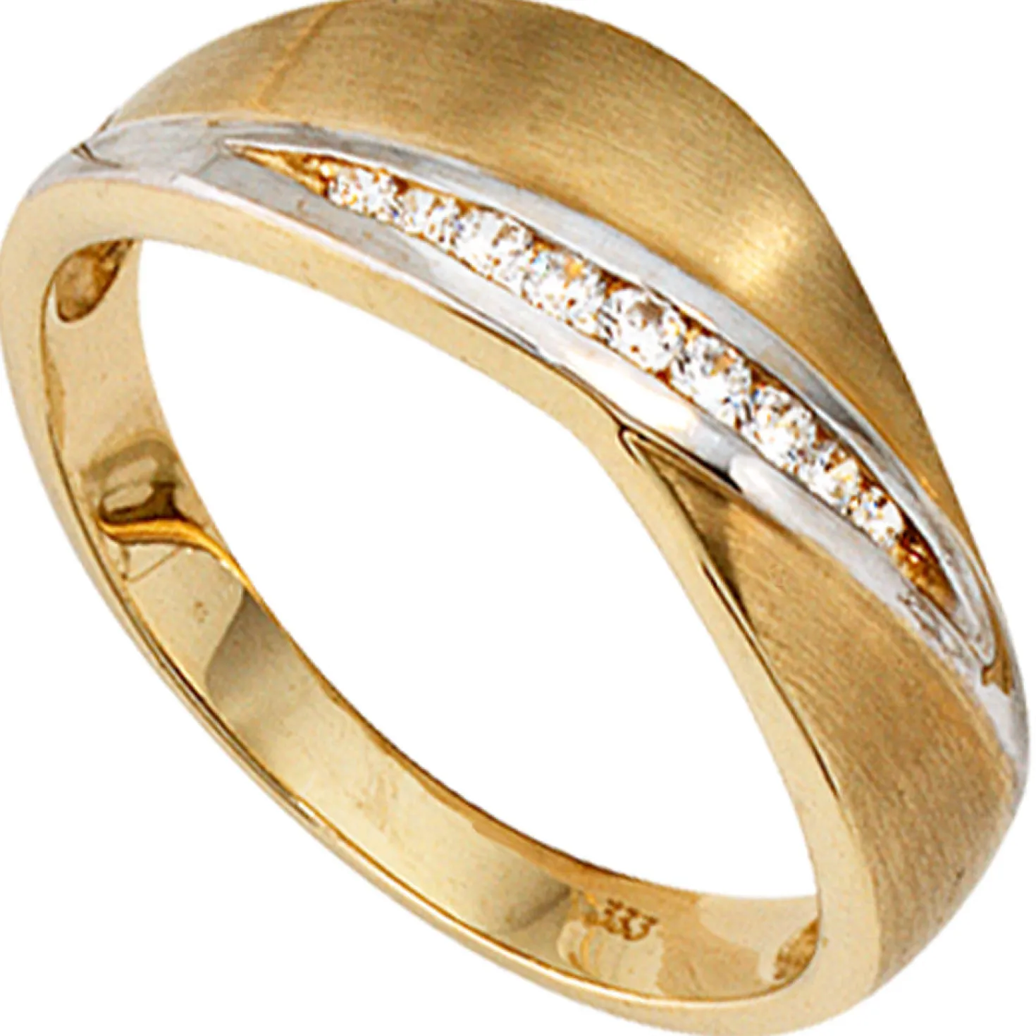 Ring Goldring Damenring mit 9 Zirkonia, 333 Gold Gelbgold teilmattiert