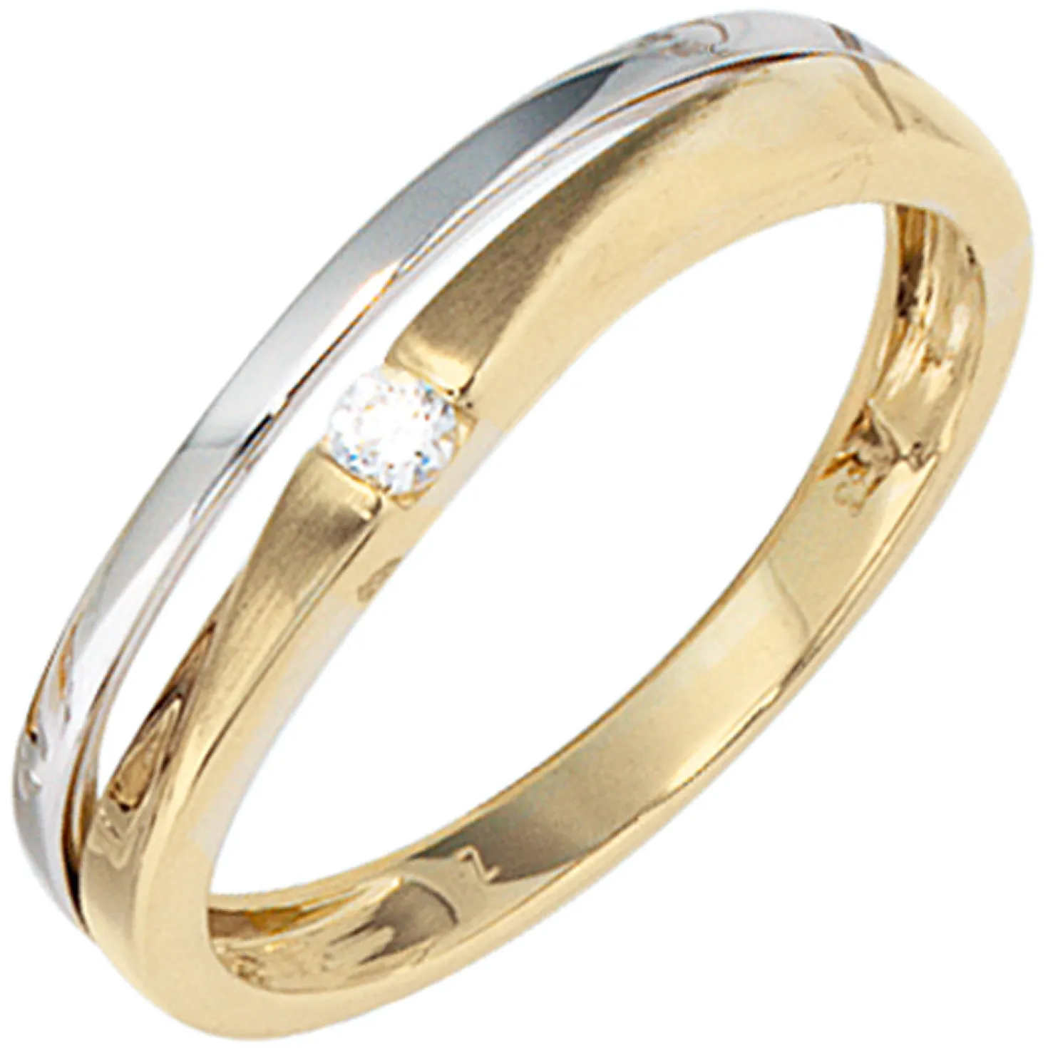Ring Goldring Damenring, Zirkonia, 333 Gold teilmattiert, gelb/weiß