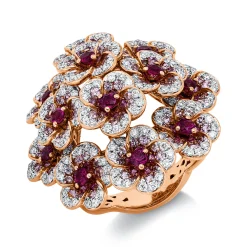 Ring 750 Gold weiß/rot 192 Rubine 2,26ct rot 180 Brillanten 1,11ct TW-VSI B:32,1mm
