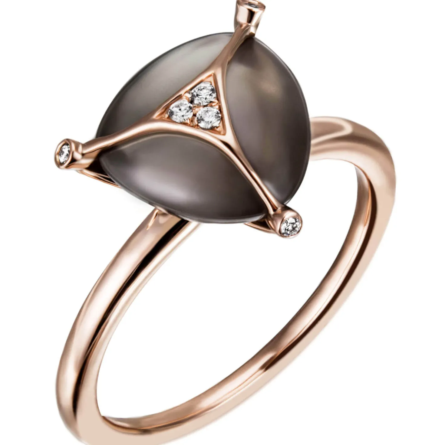 Ring grauen Mondstein-Cabochon 6 Diamant 0.03Ct W/SI Brillanten 585 Gold Rotgold
